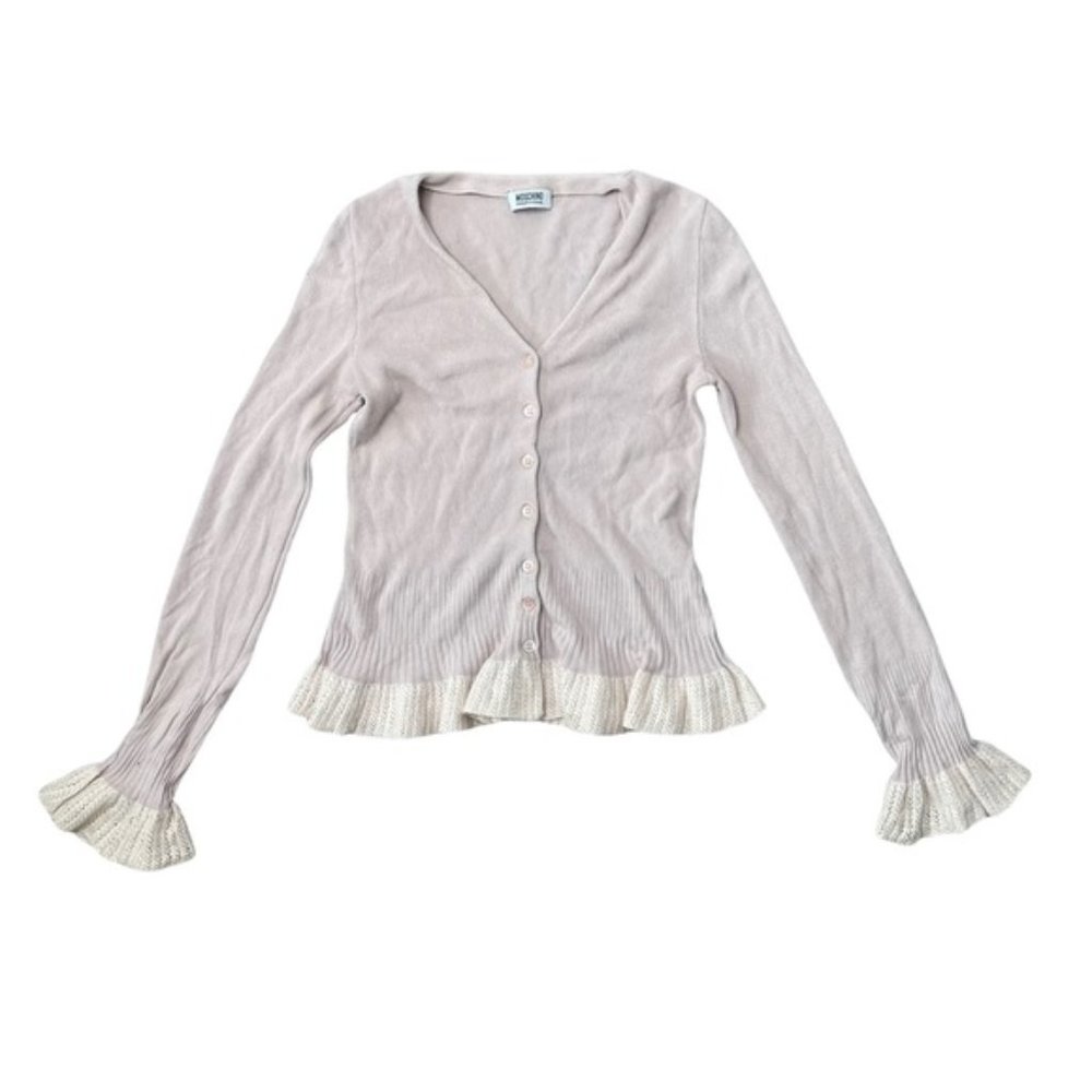 MOSCHINO Cheap And Chic Women's Pink Knit Button Front Ruffle Cardigan Size S